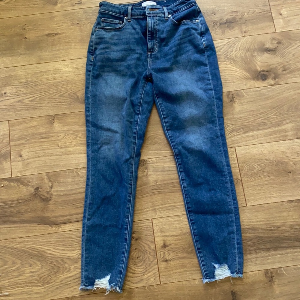 Chewed Hem High Rise Skinny Jeans In Vintage Wash